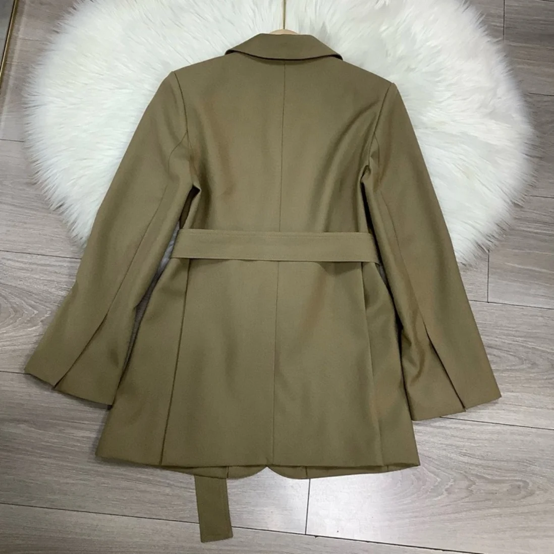 Women Spring Autumn Simple Belted Waist Slim Blazer