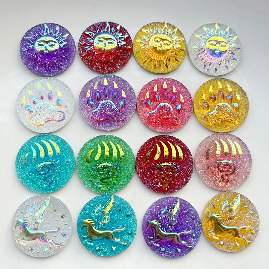 

100pcs 25mm round bear claw bird totem resin rhinestone suitable for jewelry clothing production DIY decoration free delivery