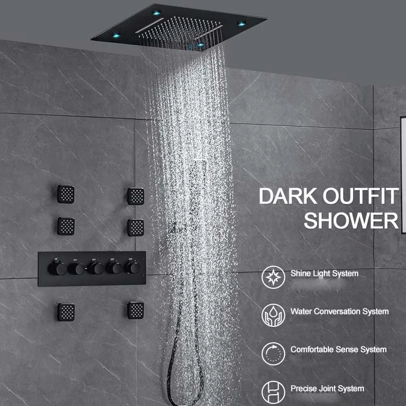 Smart Temperature-controlled Bathroom Brass Concealed Wall-mounted Rain Shower With LED Light Rain Shower Head Set Unit