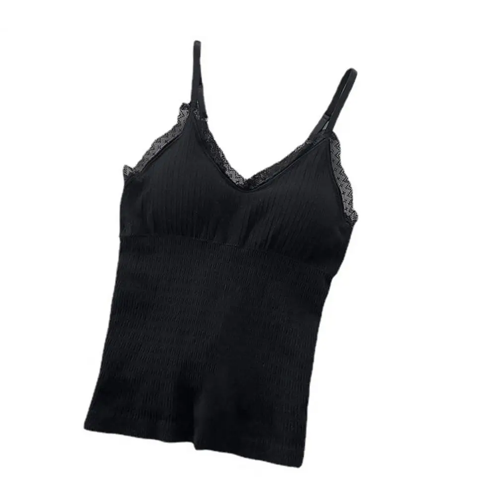 2025 primavera e outono nova renda preta regata sexy e bonita cor sólida design cinta camisa inferior