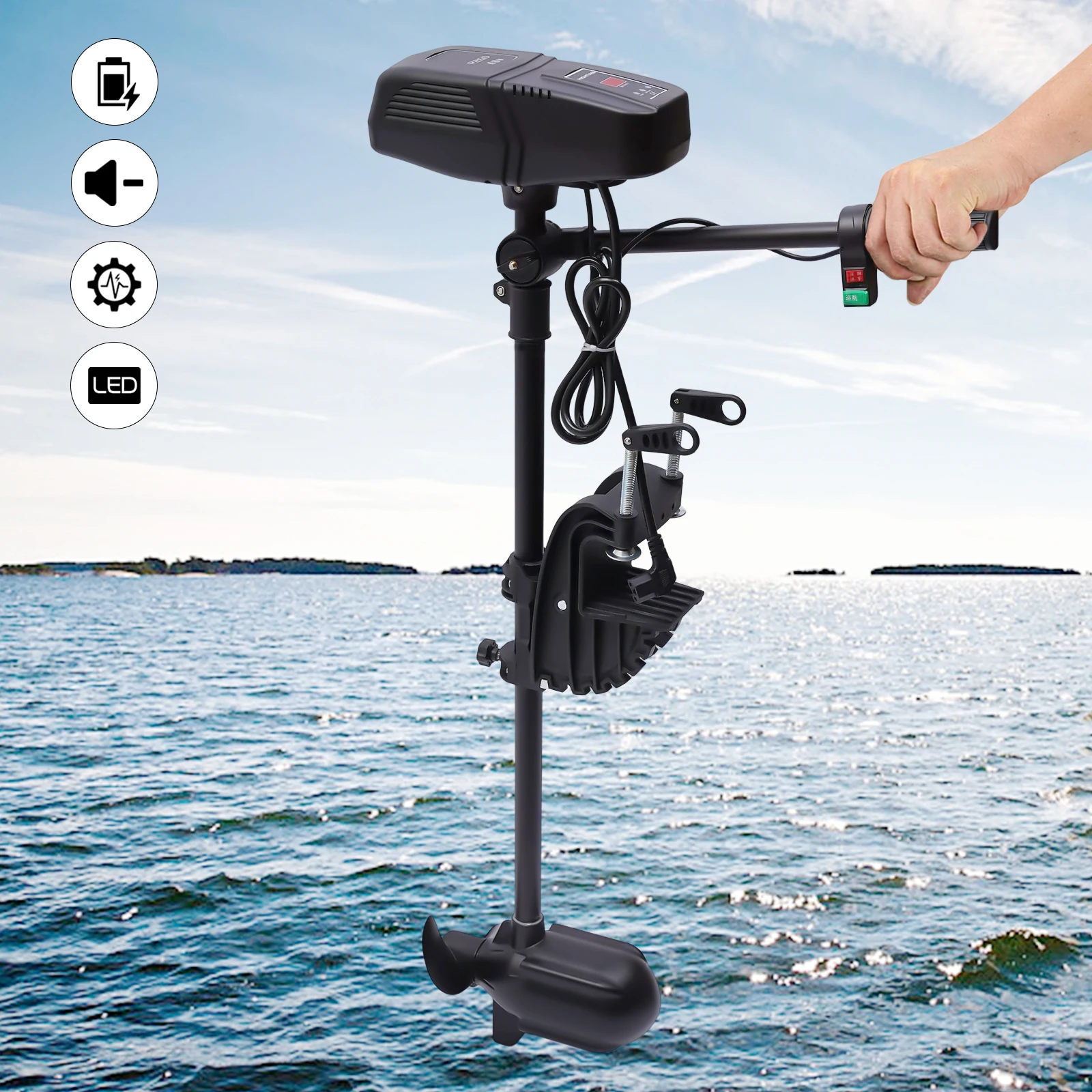 1400W 48V Foldable Electric Boat Engine Outboard Trolling Motor Brushless Motor Engine 360 Degree Rotatable