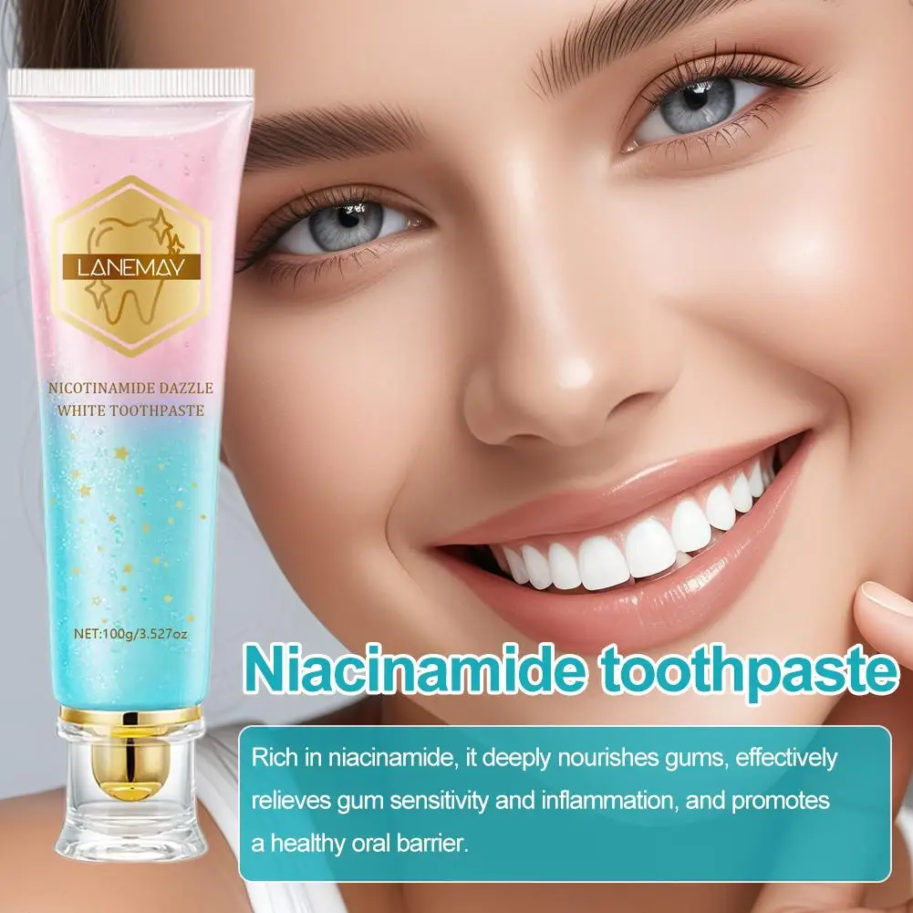 معجون أسنان مبيض النياسيناميد منعش للأسنان النظيفة للرجال والنساء معجون أسنان منعش للتنفس لإزالة بقع الأسنان R5G3