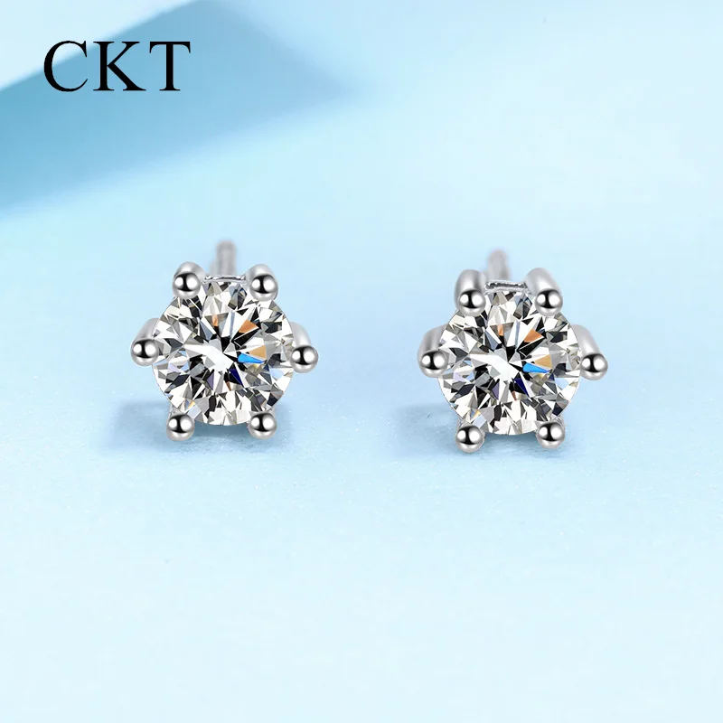 Luxury Six Claws Stud Earrings for Women Pt950 Platinum Cold Wind 0.4-4ct Moissanite Diamond Simulation Earrings Wedding Jewelry