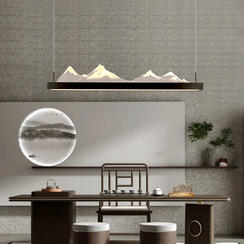 

New Chinese style zen tea room chandelier dining room bar lamp living room lamp Chinese wind landscape modern simple strip lamp