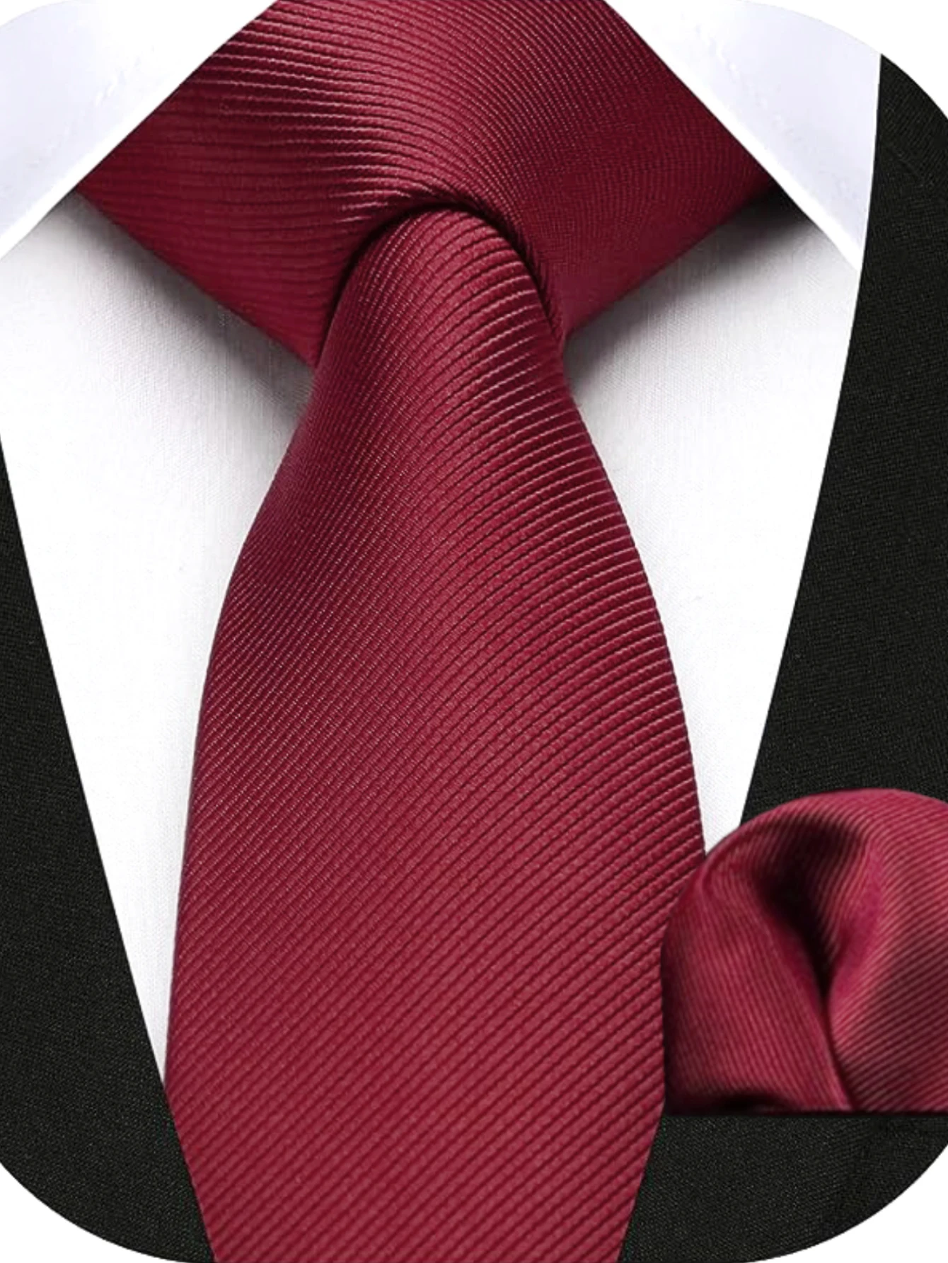 JEMYGINS Herren-Krawatte, schmal, einfarbig, 6 cm, Seidenkrawatte, Einstecktuch-Kombi-Set, geeignet für Herren, Geburtstagsgeschenke, Hochzeiten, Business – Detail 6