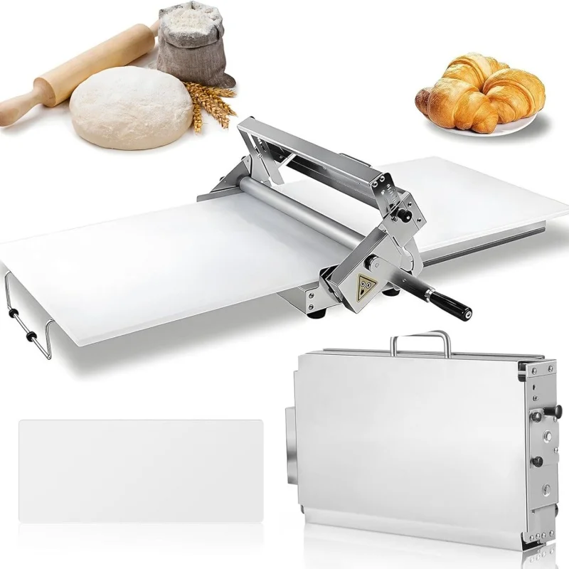 Máquina para Amasar y Estirar Masa Plegable con 2 Tablas de Amasar, 55 Grosores Ajustables y 0-25 mm para Croissants, Pizza, Masa de Pastel y Repostería