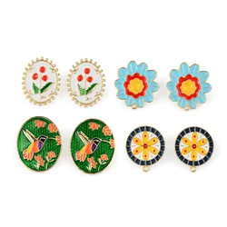 6pcs Flower/Birds Alloy Drop of Oil Pendants Jewelry Accessory Handmade Connector DIY Earring Component Gifts Jewelry for Women