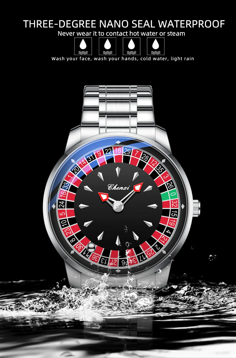 CHENXI 636 Casual Roulette Rotierende Herren-Quarzuhr 3ATM Wasserdicht Leuchtende Zeiger Herren-Armbanduhr Reloj Hombre (Ohne Box) – Detail 10