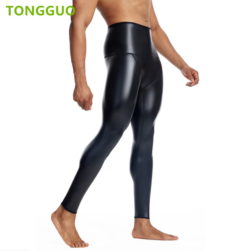 Cool guy New High Waist Fashion Fitness Slim Stretch Leather Pants Body Shaper Waist Trainer 3Hooks Compression Leather Pants