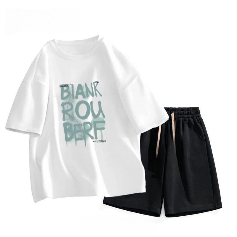 

Summer High Street American Cotton Short-sleeved Set Half-sleeved Bottoming Shirt Loose Korean Version Trendy Top Shorts