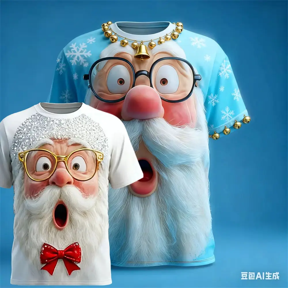 جديد الكرتون عيد الميلاد سانتا كلوز ثلاثية الأبعاد تي شيرت مطبوع الرجال النساء موضة عادية مضحك المتضخم قصيرة الأكمام التي شيرت الاطفال بلايز تيز #1