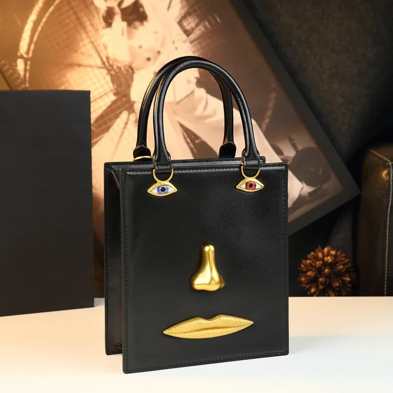 Women's Face-Shaped Handbag 2026 Trendy Silver Tote Bag Simple Versatile High-End Shoulder Crossbody Bag