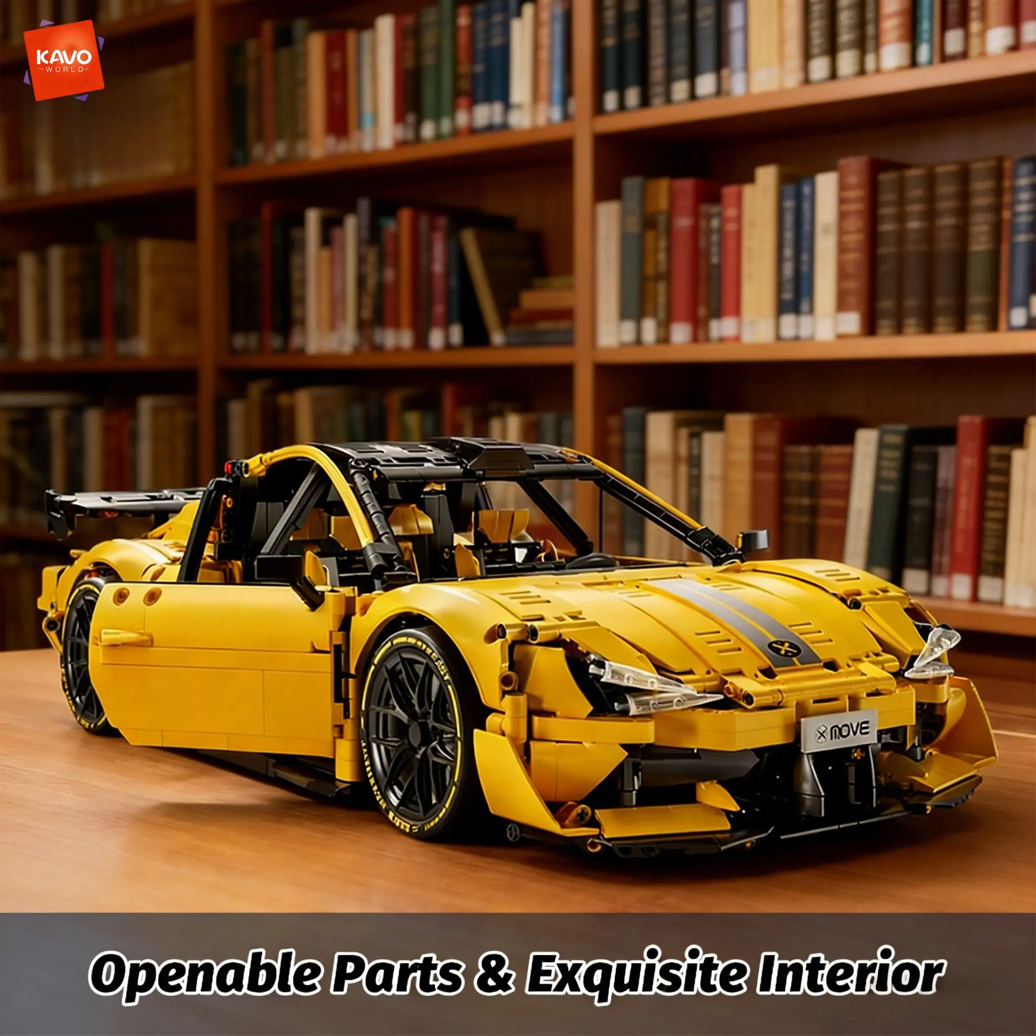 

KAVOWORLD 1:10 Sports Car Model with Movable Parts 2143PCS Yellow Racing Supercar Building Blocks Kit for Teen Interactive Play