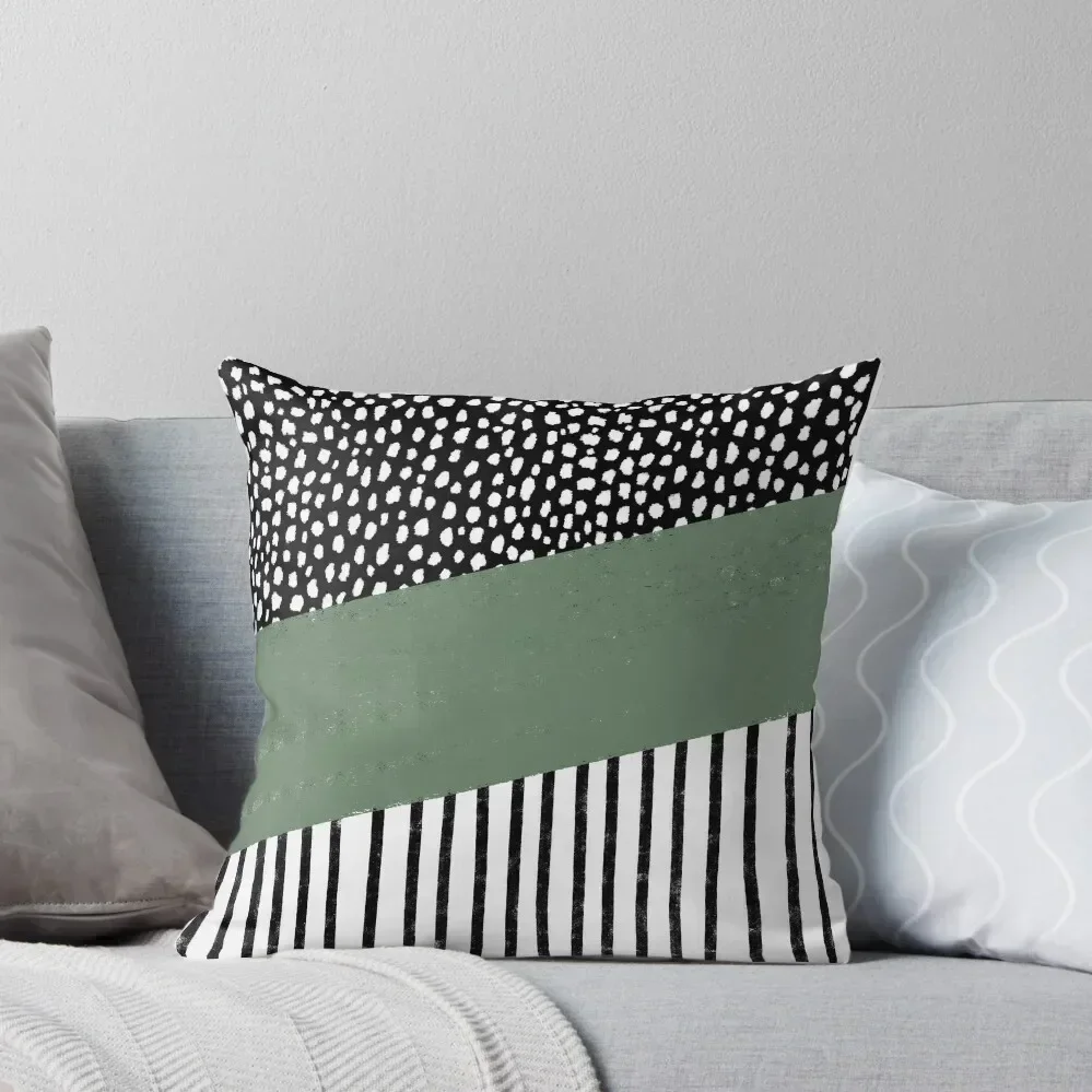 

Polka Dots and Stripes Pattern (black/white/sage green) Throw Pillow luxury home accessories Room decorating items pillow