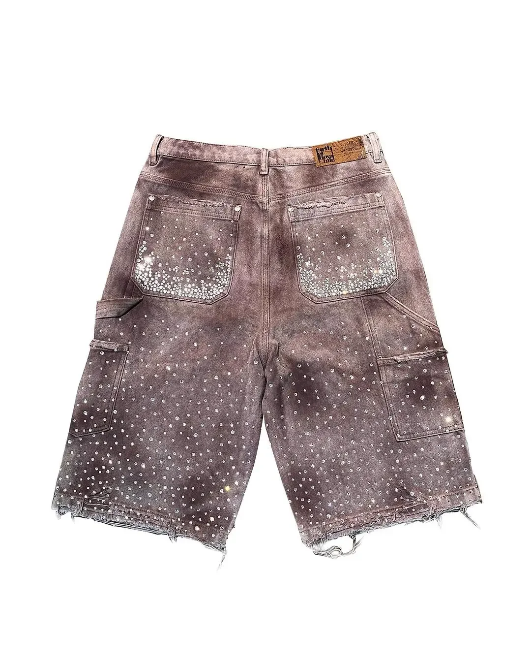 Y2k New Splashed Ink Fashionable Patchwork Casual Shorts Bohemian Style Diamond Studded Printed Button Design Pentagonal Pants