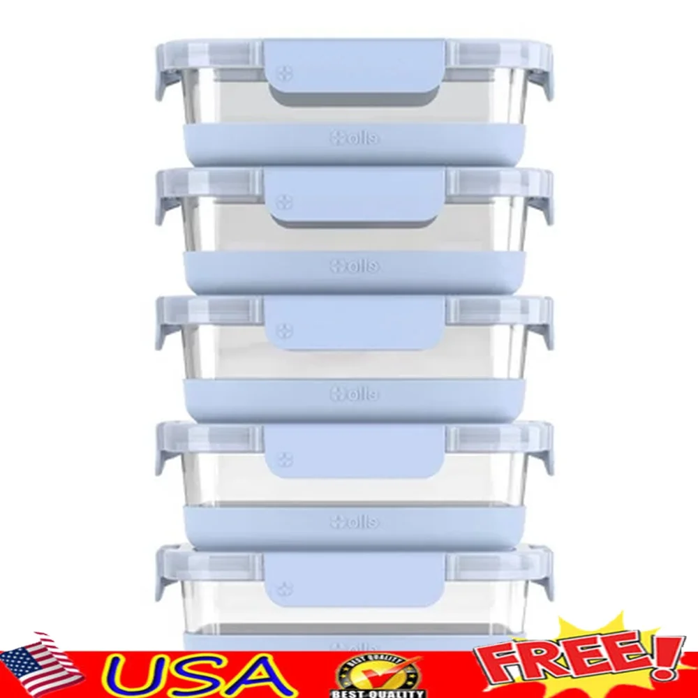 

10pc Glass Meal Prep Containers Set Airtight Leakproof Lids Silicone Protection Dishwasher Microwave Oven Safe Stacking Storage