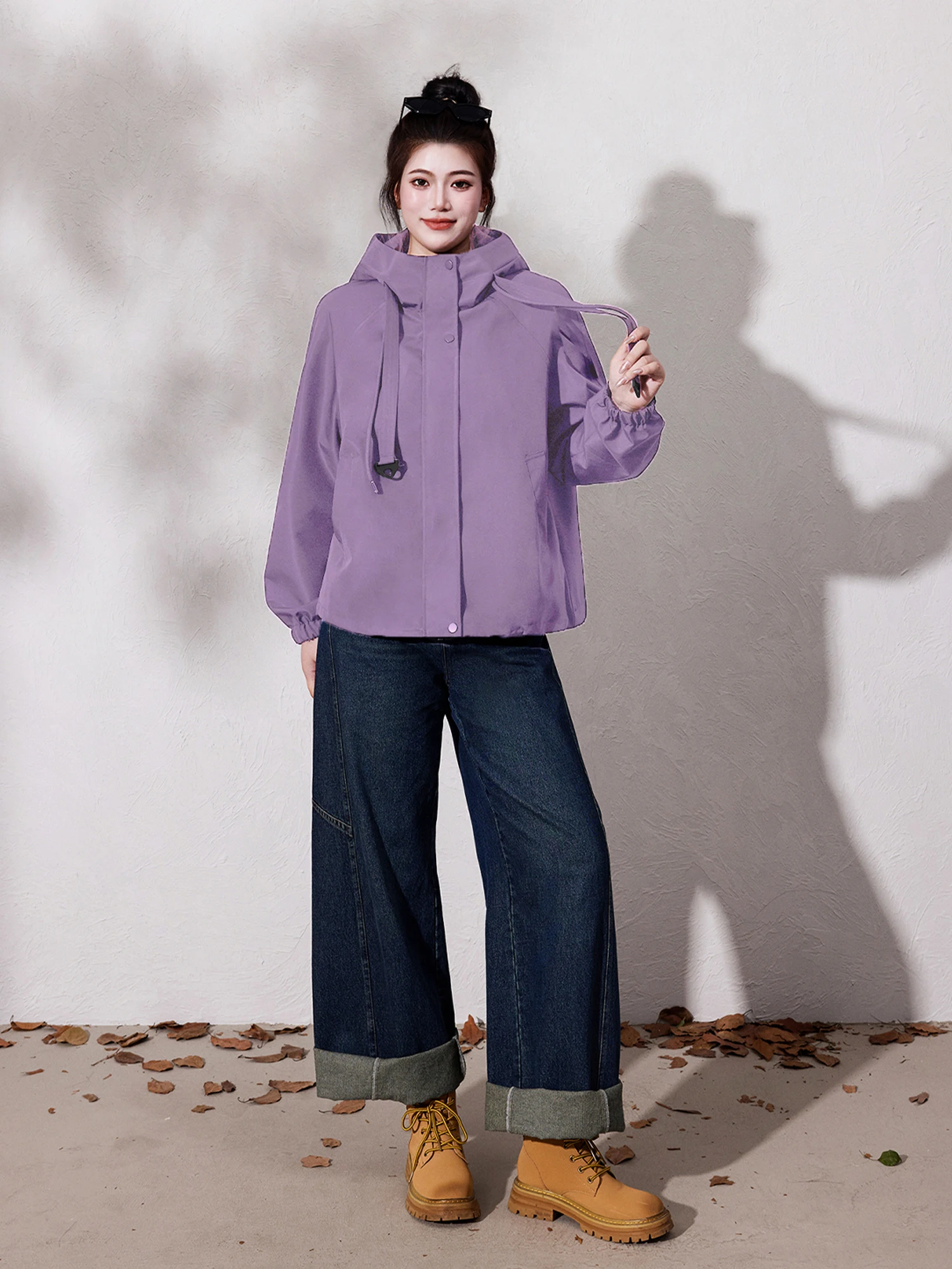 

plus Size Women's Casual Sle Fce Lined Windproof ort Jaet Autumn Outerwear for Plump Mm Comfortable Warm Polyester