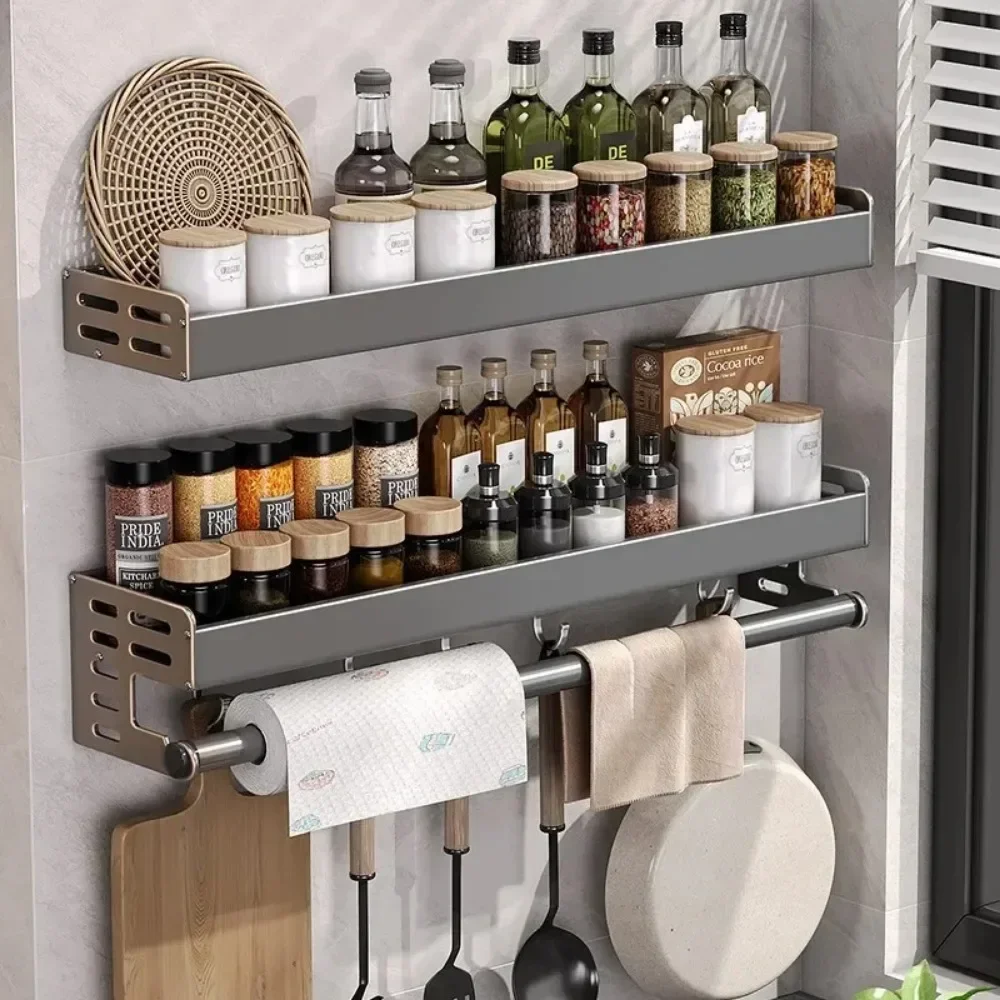 Wall Mounted Kitchen Storage Rack Household Portable Waterproof Knife Holder No Punching Required Seasoning Organizer Shelves