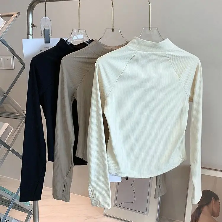 Women Autumn Winter Half‑Zip Stand Collar Long Sleeve Yoga Top Slim Fit Breathable Lightweight Fitness Sports T‑Shirt image 3