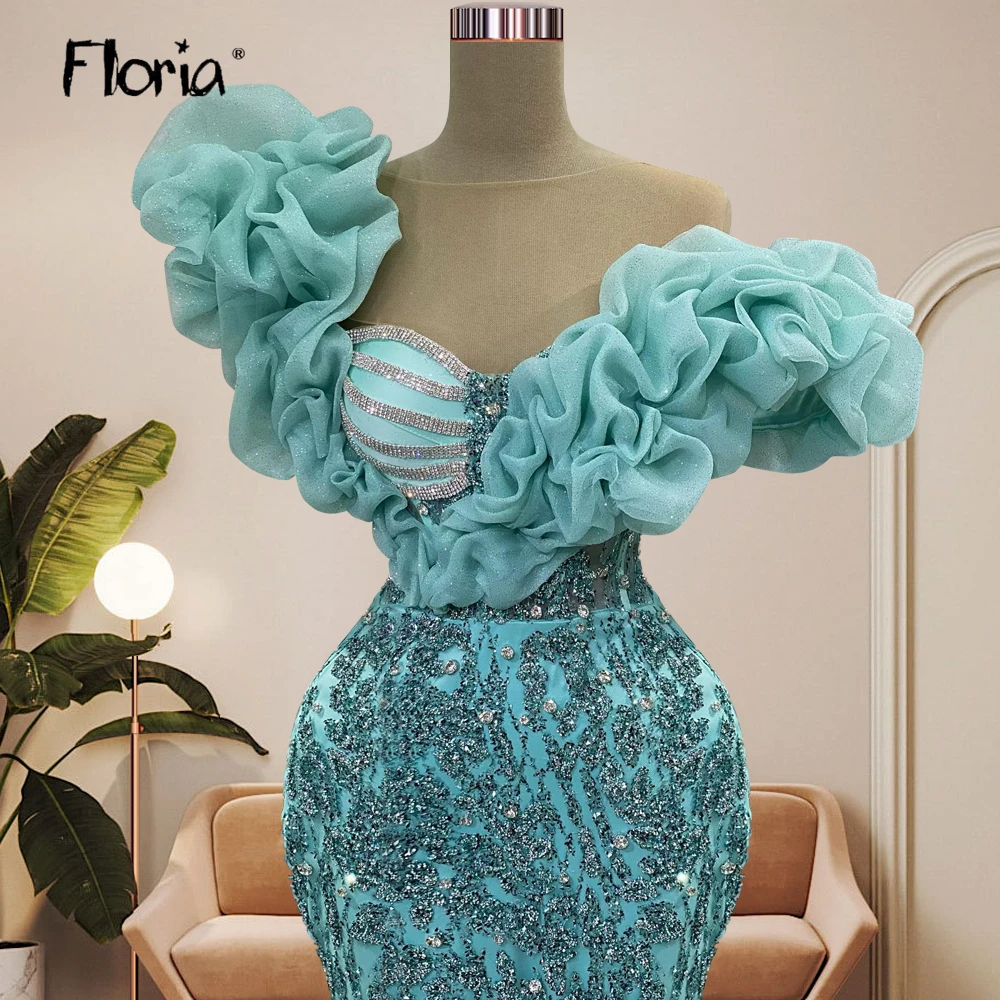 Plus Size Gorgeous Turquoise Wedding Party Dress Dubai Customized Long Celebrity Dresses Aso Ebi Mermaid Women Dinner Gowns