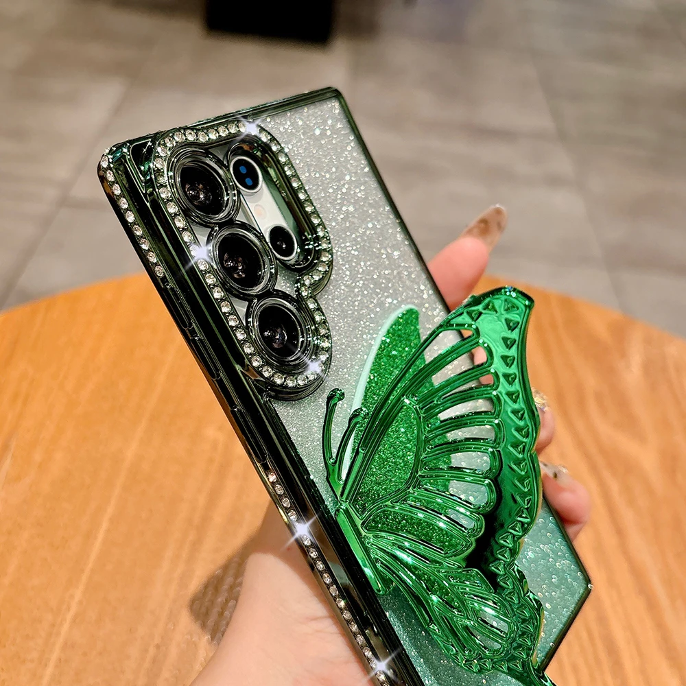 مرصع بالجواهر بريق بلينغ فراشة حامل حامل حافظة لهاتف سامسونج S25 S24 S23 الترا S22 زائد A73 A54 A35 A16 غطاء خلفي مقاوم للصدمات #5