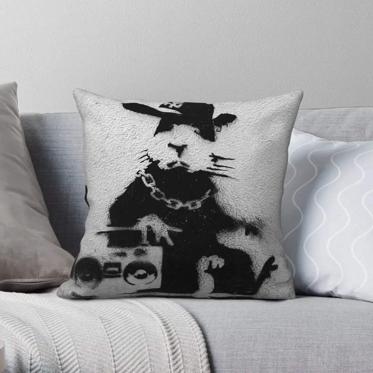 Banksy Gangsta Rat Square Pillowcase Polyester Linen Velvet Printed Zip Decor Pillow Case Home Cushion Cover
