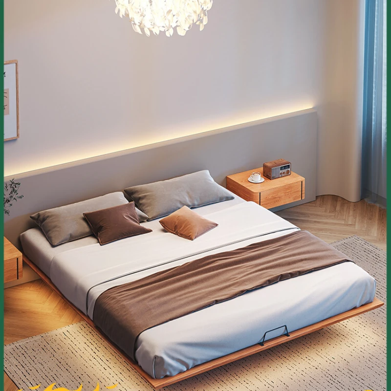 

Nordic simple solid wood suspension bed with adjustable sensor light