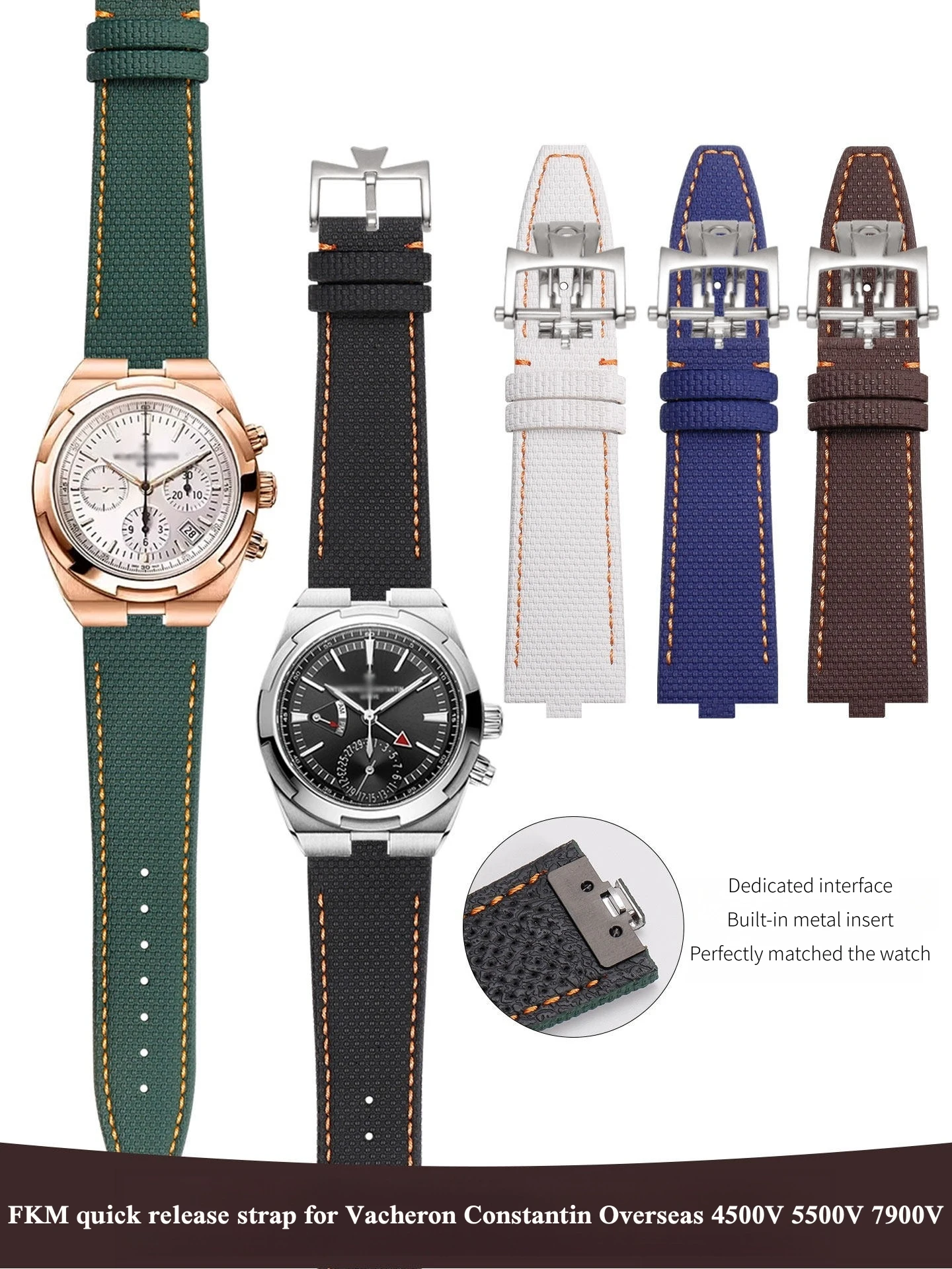 Новый стильный ремешок для часов из FKM и натуральной кожи для Vacheron Constantin Overseas 4500V 5500V 7900V, 24 мм, для мужчин, с быстрым съемом.