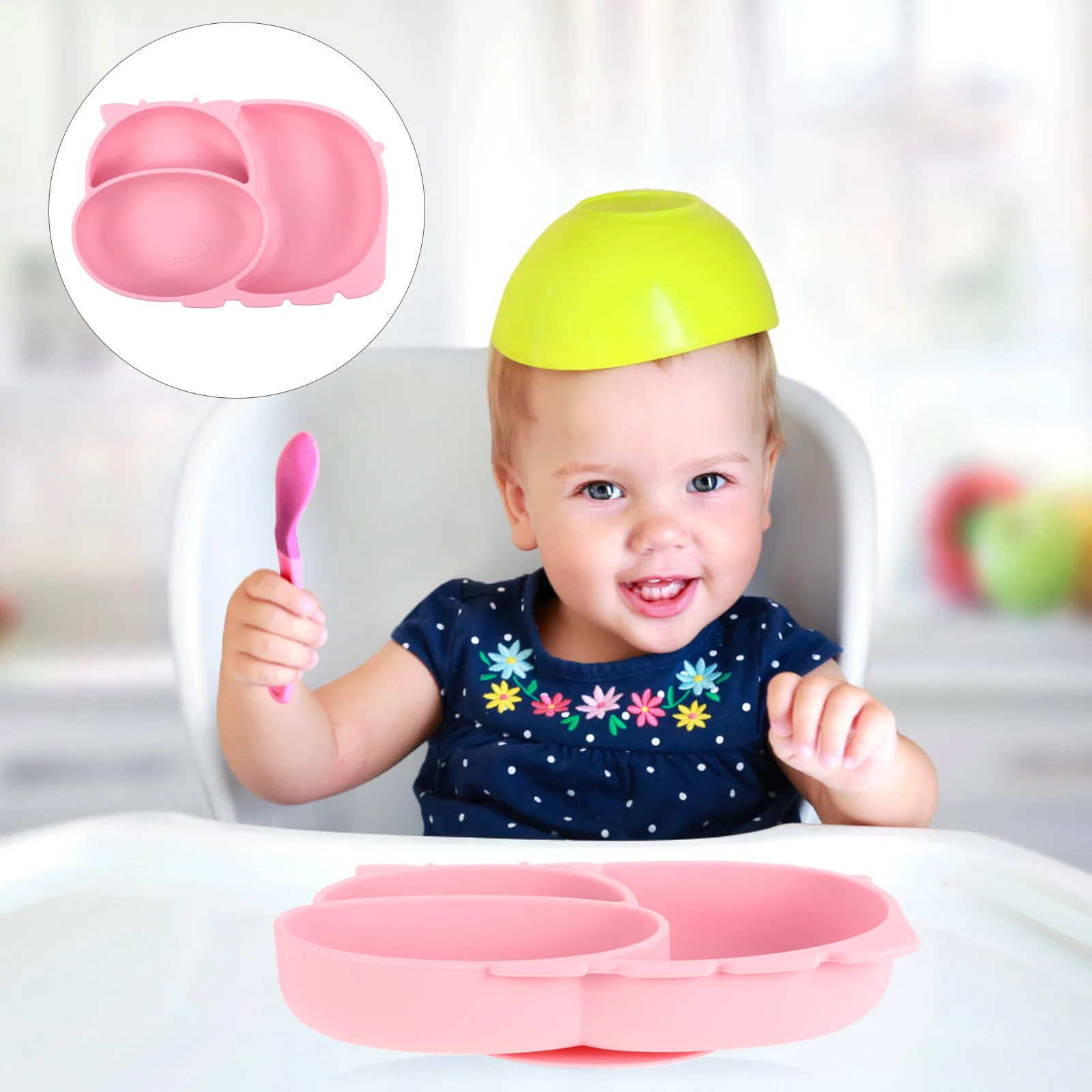 Flatware Baby Silicone Plate Tableware Anti-skid Plates Food Suction One-piece Dinner Pink Compartment Child