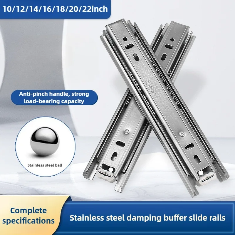 

10" - 22" 45mm wide Stainless Steel Drawer Slides Soft Close Drawer Track Rail Sliding Three-Section Cabinet Furniture Hardware