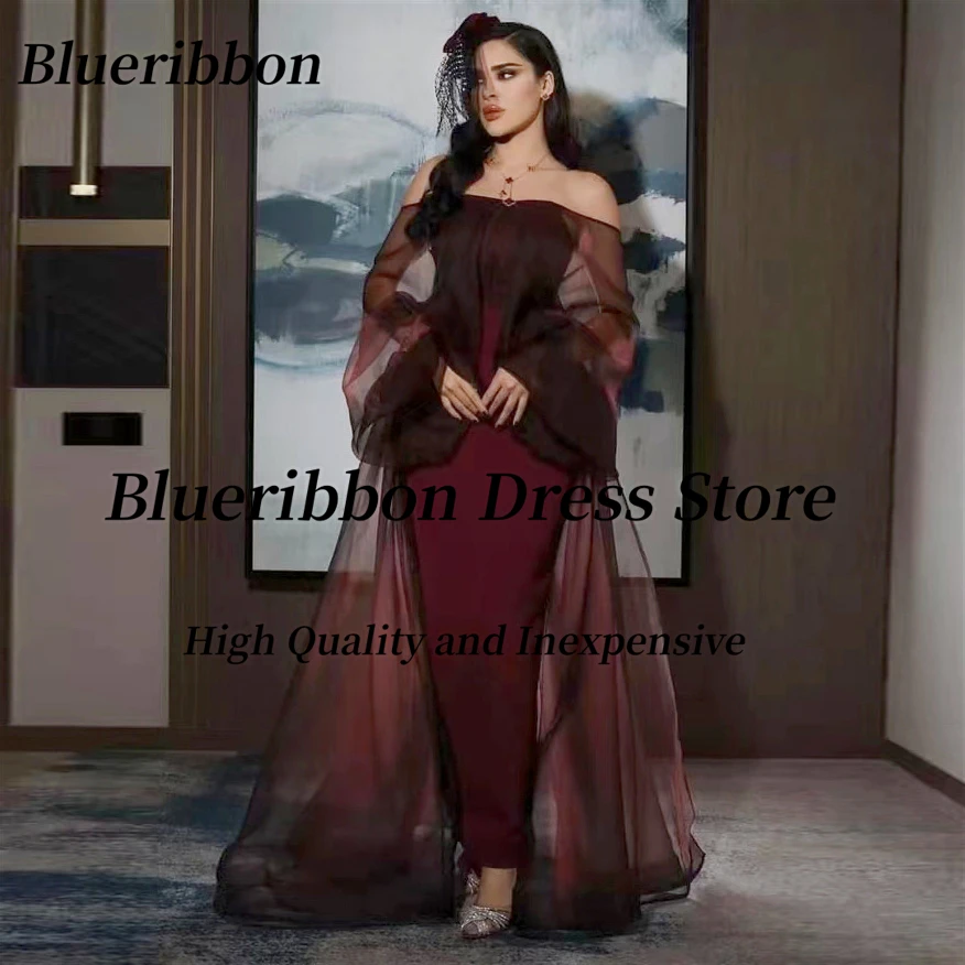 

Blueribbon Abendkleider Dubai Party Gowns Bateau Neck Long Sleeves Prom Dresses Mermaid Evening Gowns Overskirts Saudi Arabia