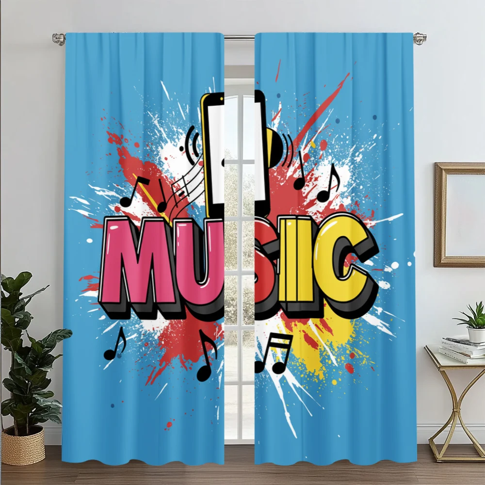 

2pc, Scene Curtain Color Music Theme Polyester,Without Electricity Festive Holiday for Party Decor bedroom decor