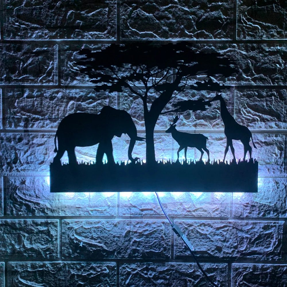 Lámpara de pared LED creativa ZK50, decoración del hogar, Fondo de cabecera, elefante, bosque, luz nocturna, Control remoto USB, 6 colores