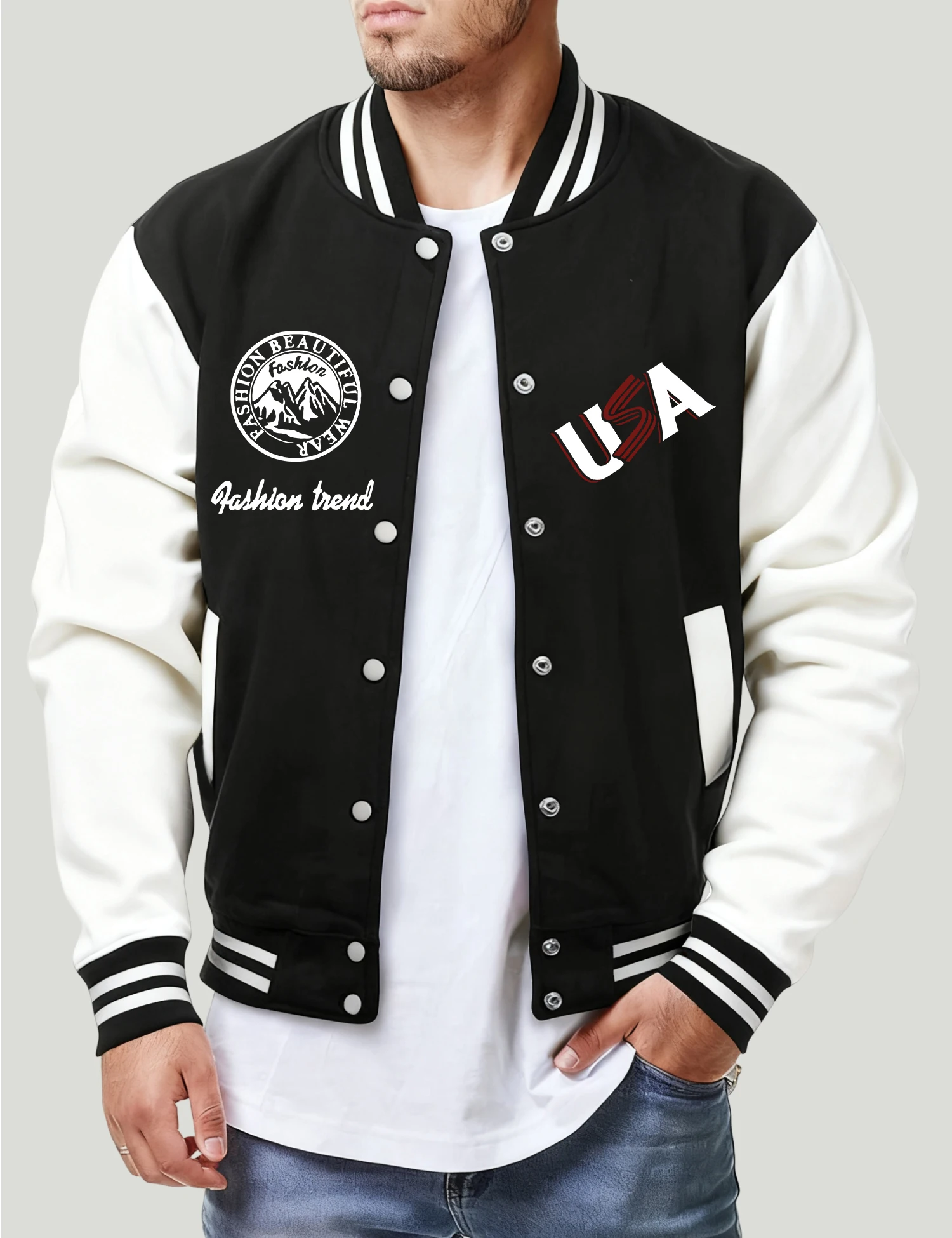 Usa Pashion Beautiful Wear Print Jackets Men Casual Pocket Baseball Coat Fashion Loose Top Autumn Street Vintage Unisex Clothing