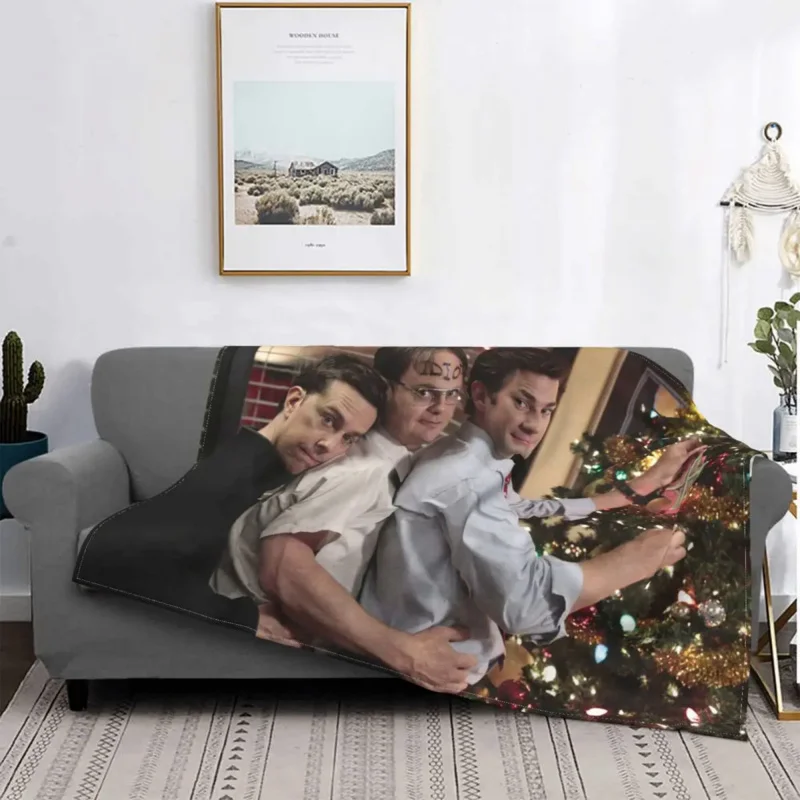 

The Office Christmas Michael Scott Dwight Schrute Jim Halpert Fleece Throw Blanket Bedroom Sofa Soft Warm Bedspread