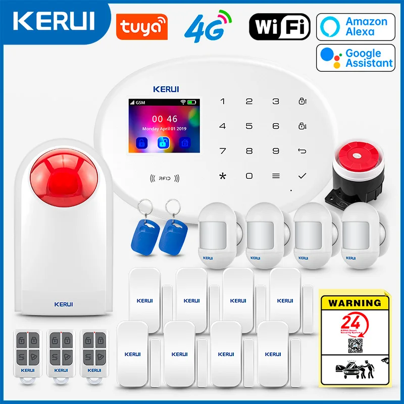 KERUI W204 4G GSM WIFI Alarm System 2.4 inch Screen Tuya Smart Home Security Alarm Buglar RFID Wireless Motion Sensor Detector
