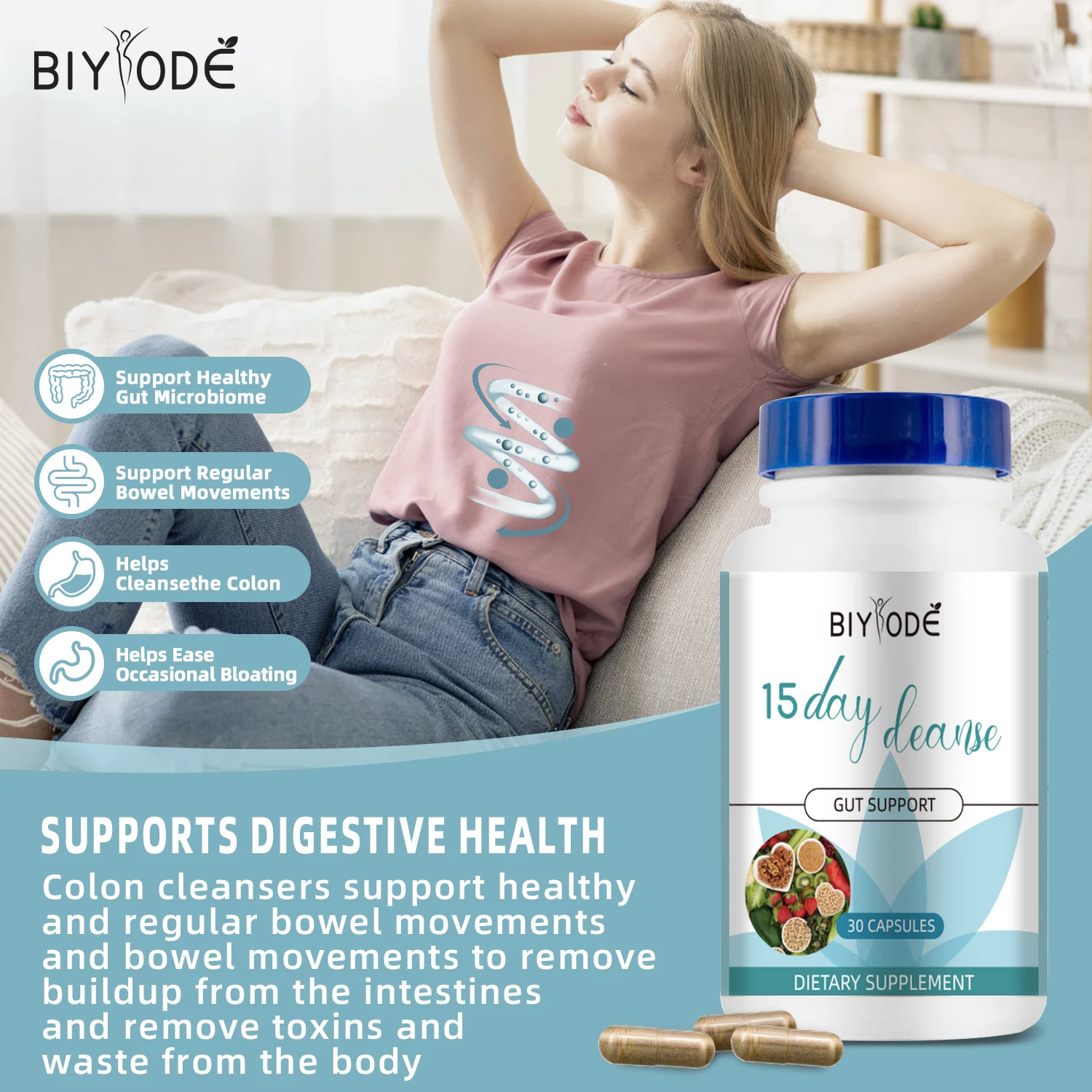 

2 PCS 15-Day Advanced Gut & Colon Cleanse Capsules for Women & Men with Senna Cascara Sagrada Psyllium Husk - Detox Supplement