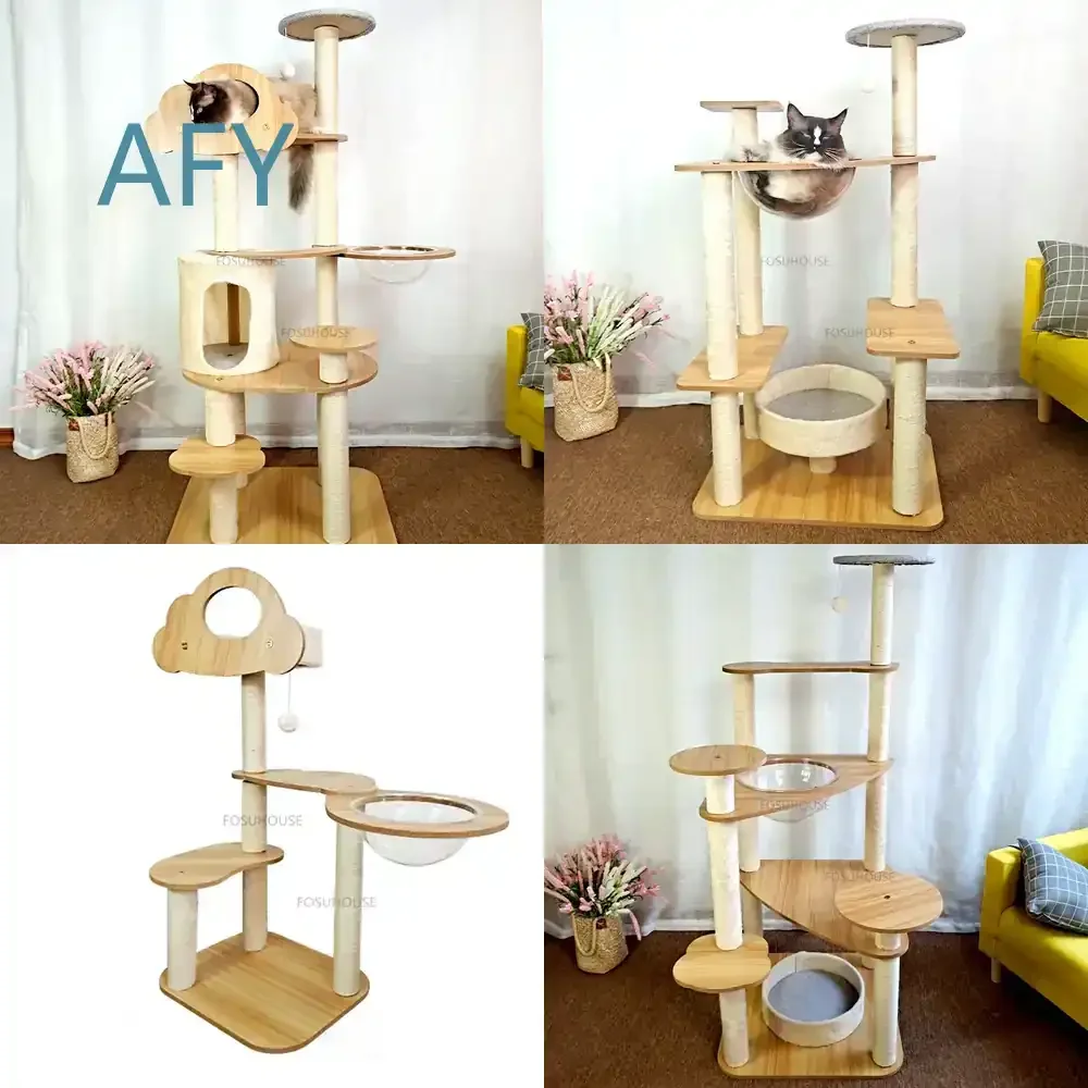 Modern Solid Wood Cat Climbing Frame for Pet Furniture for Cats for Scratching Board for Light Luxury Pet Supplies for