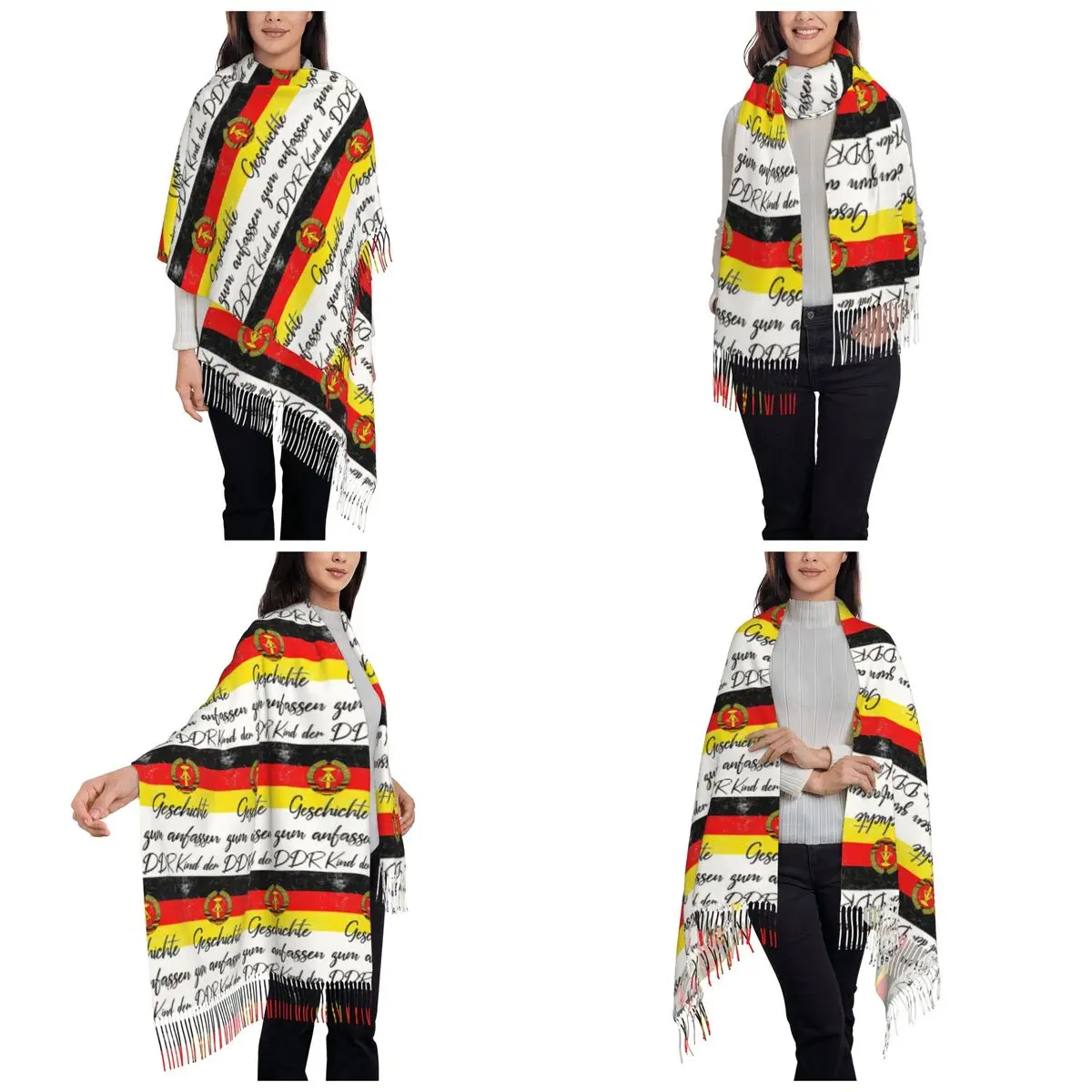 طفل GDR Wallfall 9 نوفمبر 1989 وشاح شرابة الأوشحة النساء شالات دافئة ناعمة ويلتف طويل الخريف الشتاء شال التفاف #2