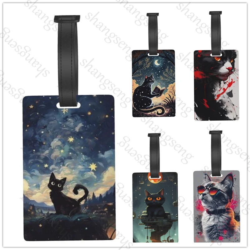

Cat Animal Retro Starry Sky Travel Luggage Tag Hanging Tag Suitcase Tag Plane With Name ID Cards Anti-lost Backpack Accessories