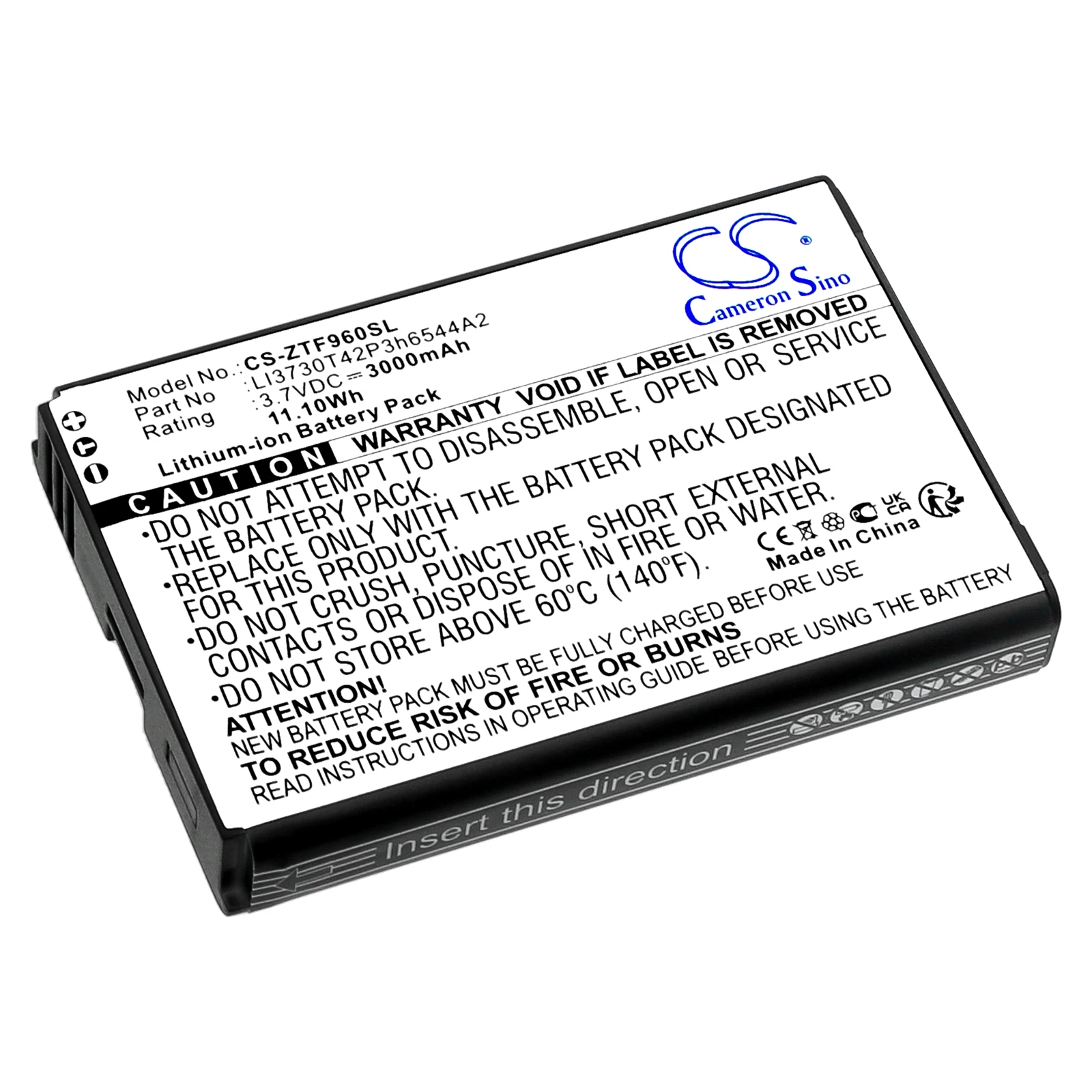 

Li-ion Hotspot Battery for ZTE, 3.7V, 3000mAh , Compatible Models: SRQ-Z289L, Z289L