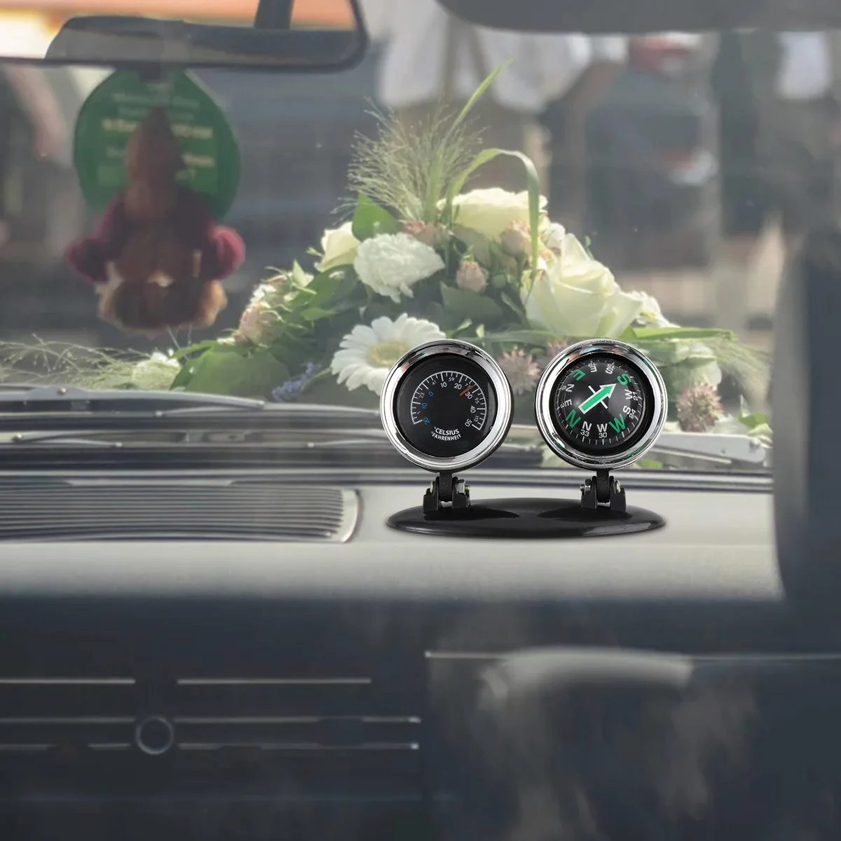 

2 in 1 Car Compass with Guide Ball and Thermometer High Accuracy Direction Dashboard Ball for Better Viewing Angle Reliable