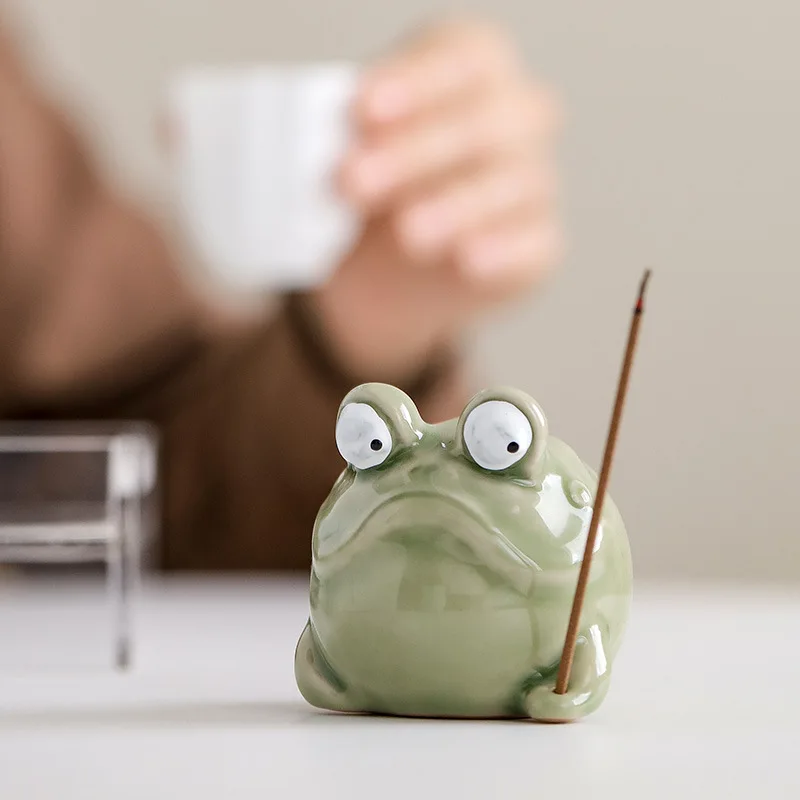 Creative Ceramic Frog Incense Burner, Desktop Zen Teapot & Home Decor Fragrance Holder for Indoor Relaxation