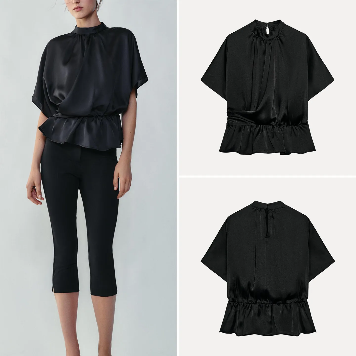 Fashionable Short Sleeve Stand Collar Pleated Texture Women's Shirt 2026 Autumn New Arrival ZADATA Brand Regular Fit Shirt