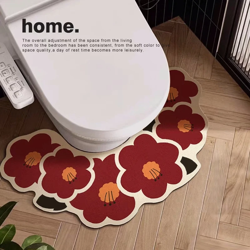

Коврик для унитаза с цветочным диатомовой землей в скандинавском стиле, водопоглощающий нескользящий коврик для ванной комнаты, прочный противогрязевой U-образный коврик для пола