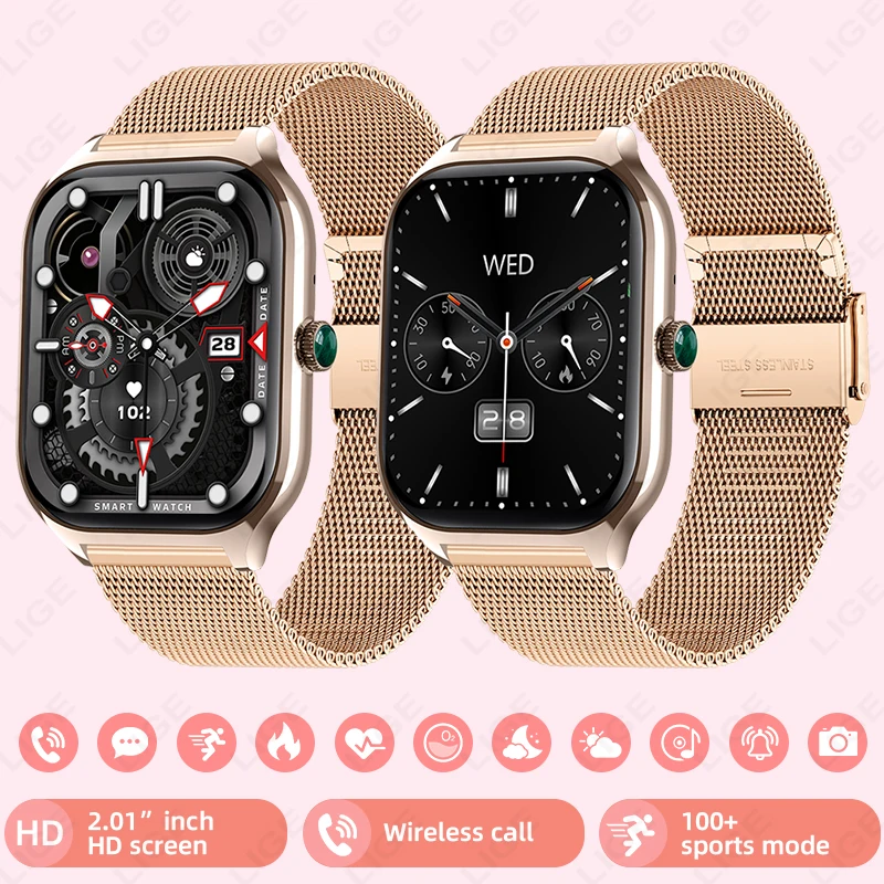 

Смарт-часы LIGE для женщин и мужчин, 2,01 дюйма, для занятий спортом на открытом воздухе, водонепроницаемые, с Bluetooth-вызовами, для фитнеса, новые женские смарт-часы