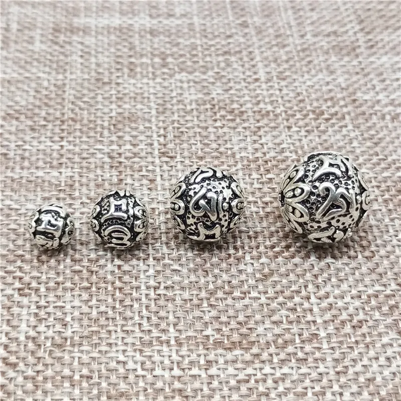 925 فضة Om ماني بادمي هوم كرة مستديرة الخرز ل البوذية البوذية سوار قلادة 6 مللي متر 8 مللي متر 10 مللي متر 12 مللي متر