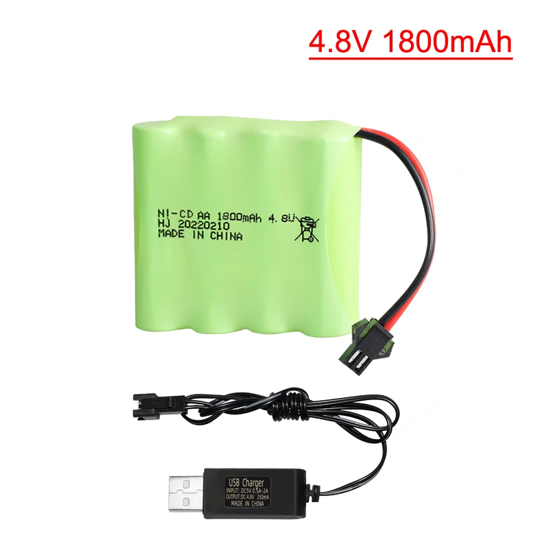 4.8v 1800mah NICD Battery + USB Charger Set For Rc toys Cars Tanks Robots Guns 4* AA 4.8v Rechargeable Battery Pack For RC Boat