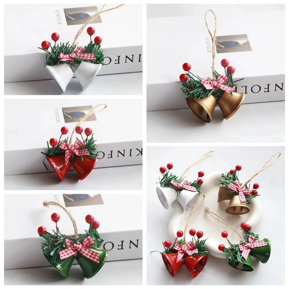 Festive Christmas Double Trumpet Pendants Iron Craft Xmas Tree Christmas Bell Ornaments Double Trumpet Jingle