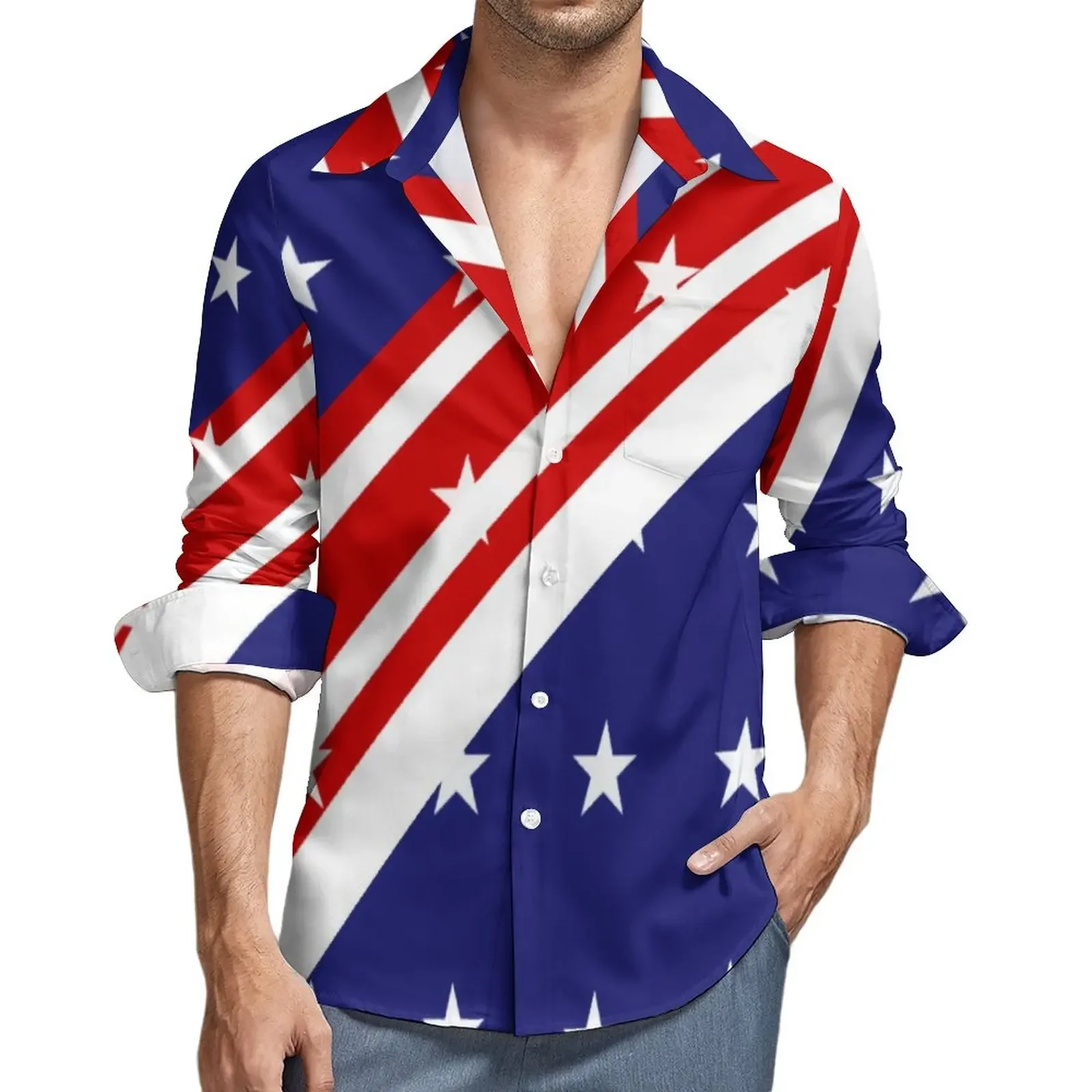 American Flag Hawaiian Shirt Graphic Print Men\'s Shirt Fashion Beach Shirt Summer Beach Shirt Lapel Shirt Men\'s